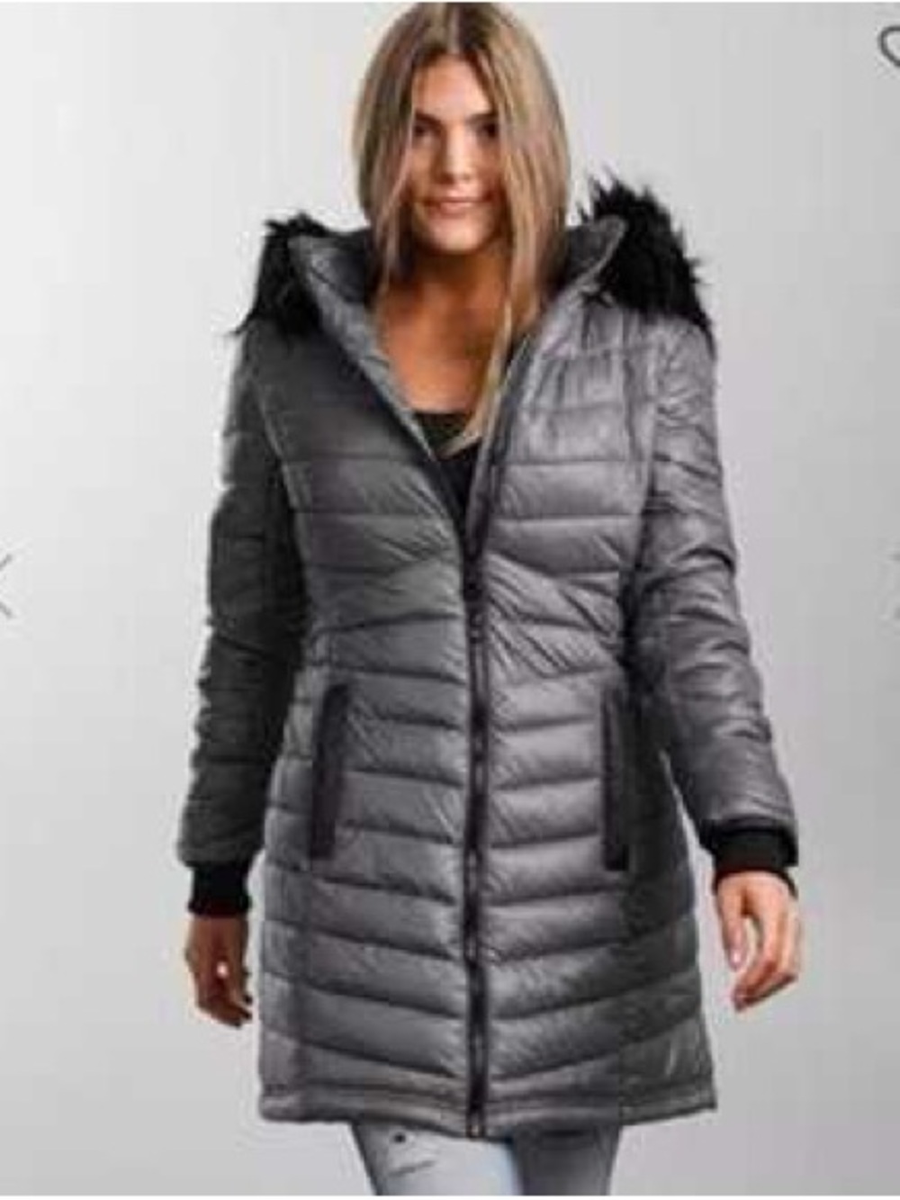 Coalition LA Grey and black puffer jacket with hood size Medium